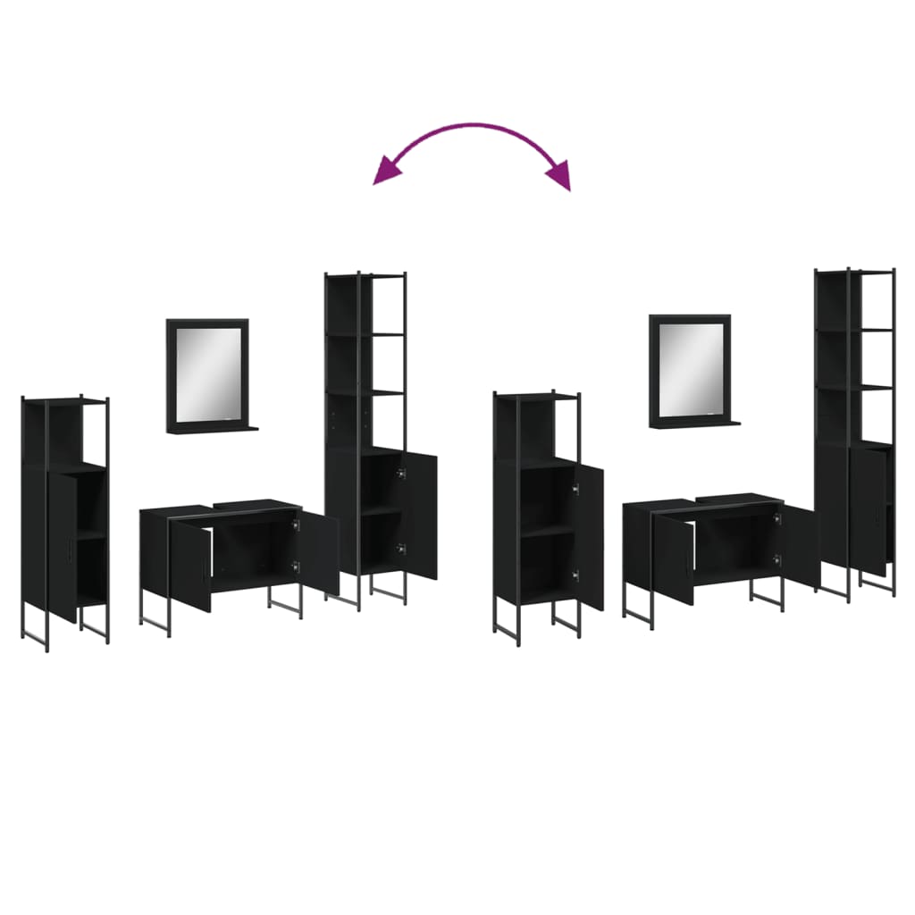 vidaXL Ensemble de meubles de salle de bain 4 pcs Noir Aggloméré