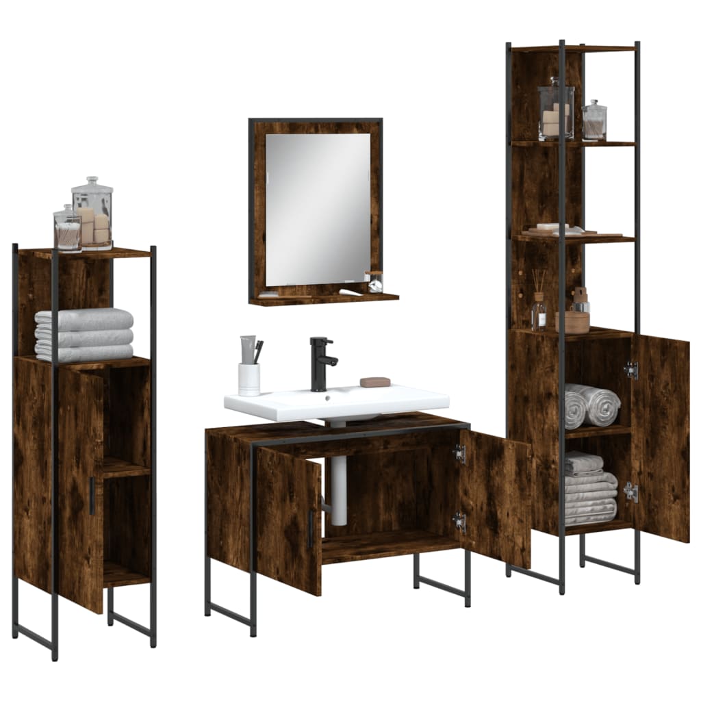 vidaXL Ensemble de meubles de salle de bain 4 pcs Chêne fumé en bois d'ingénierie
