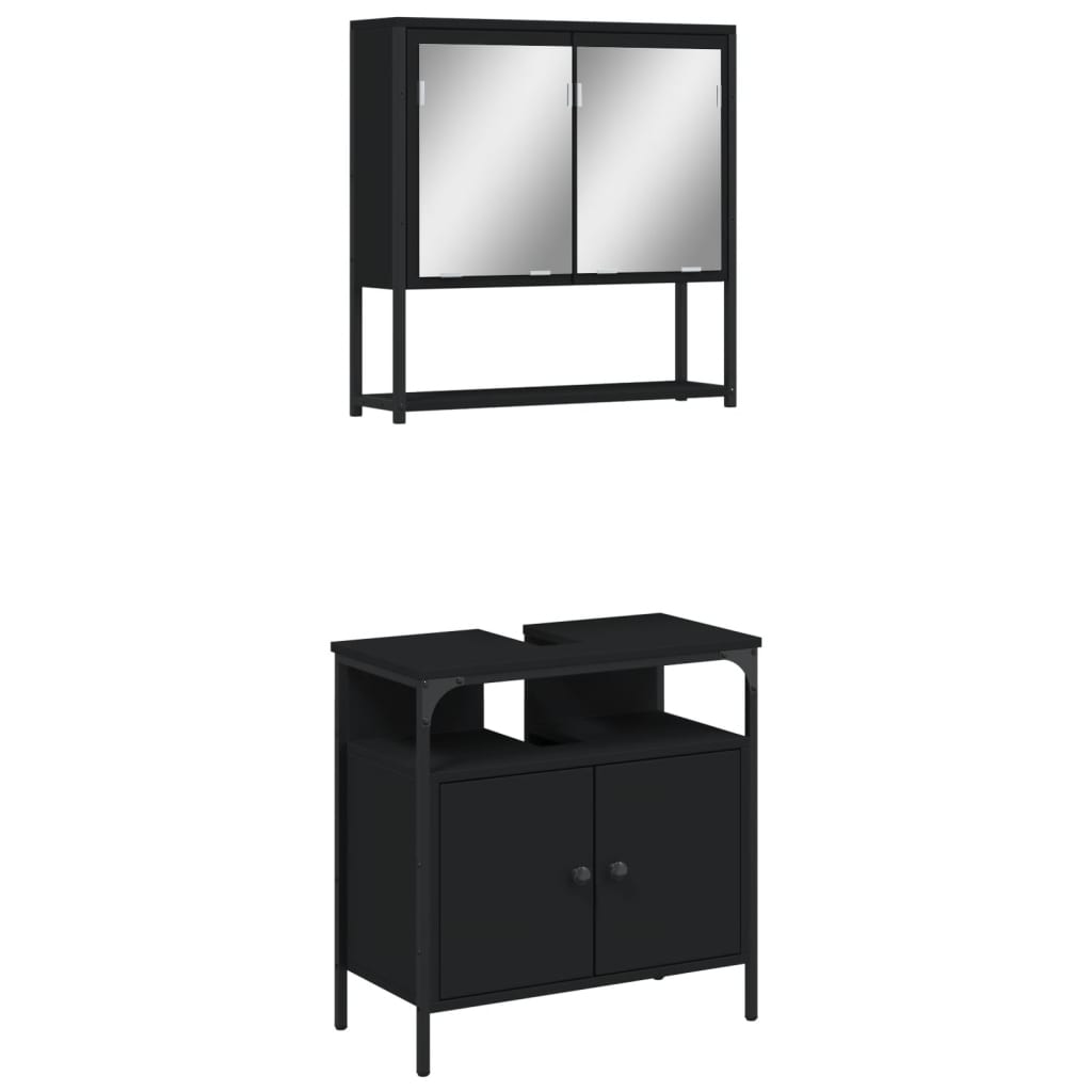 vidaXL Ensemble de meubles de salle de bain 2 pièces Noir Bois d'ingénierie