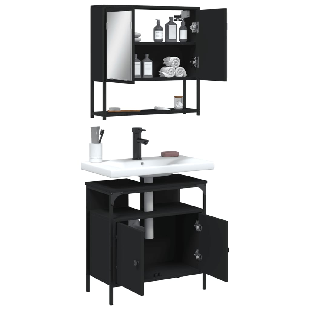 vidaXL Ensemble de meubles de salle de bain 2 pièces Noir Bois d'ingénierie