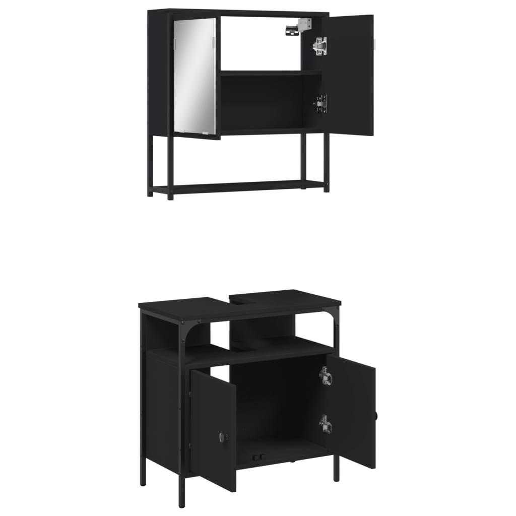 vidaXL Ensemble de meubles de salle de bain 2 pièces Noir Bois d'ingénierie