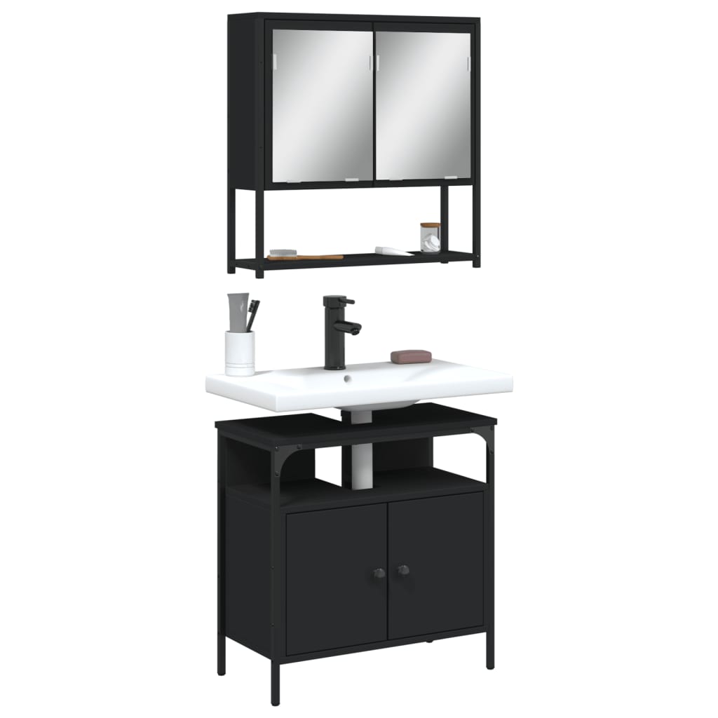 vidaXL Ensemble de meubles de salle de bain 2 pièces Noir Bois d'ingénierie
