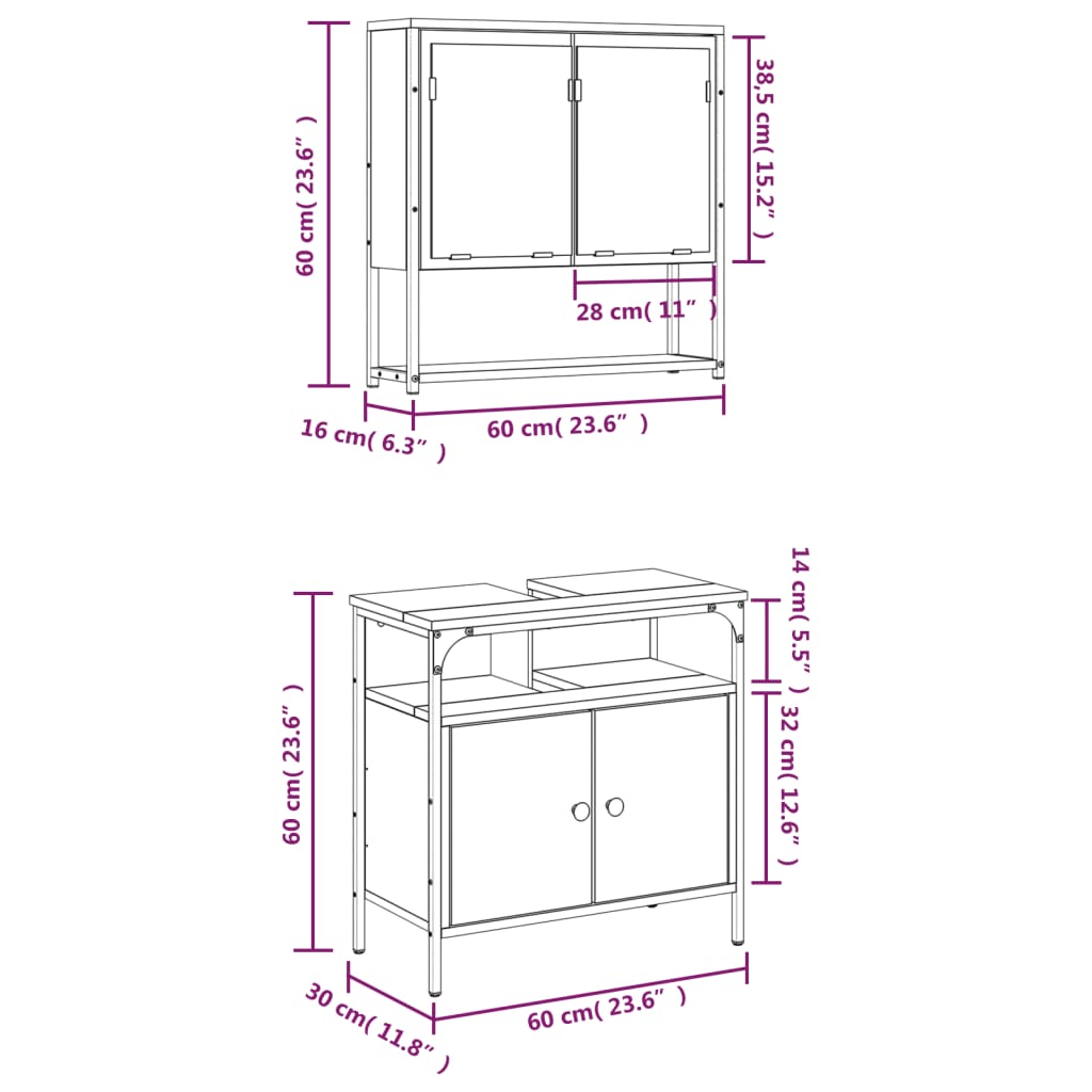 vidaXL Ensemble de meubles de salle de bain 2 pcs Bois d'ingénierie Chêne fumé
