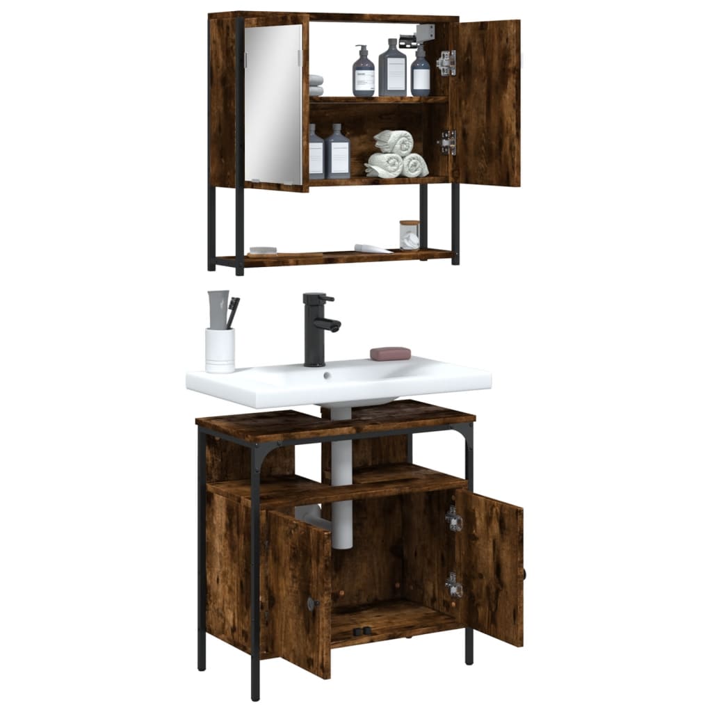 vidaXL Ensemble de meubles de salle de bain 2 pcs Bois d'ingénierie Chêne fumé