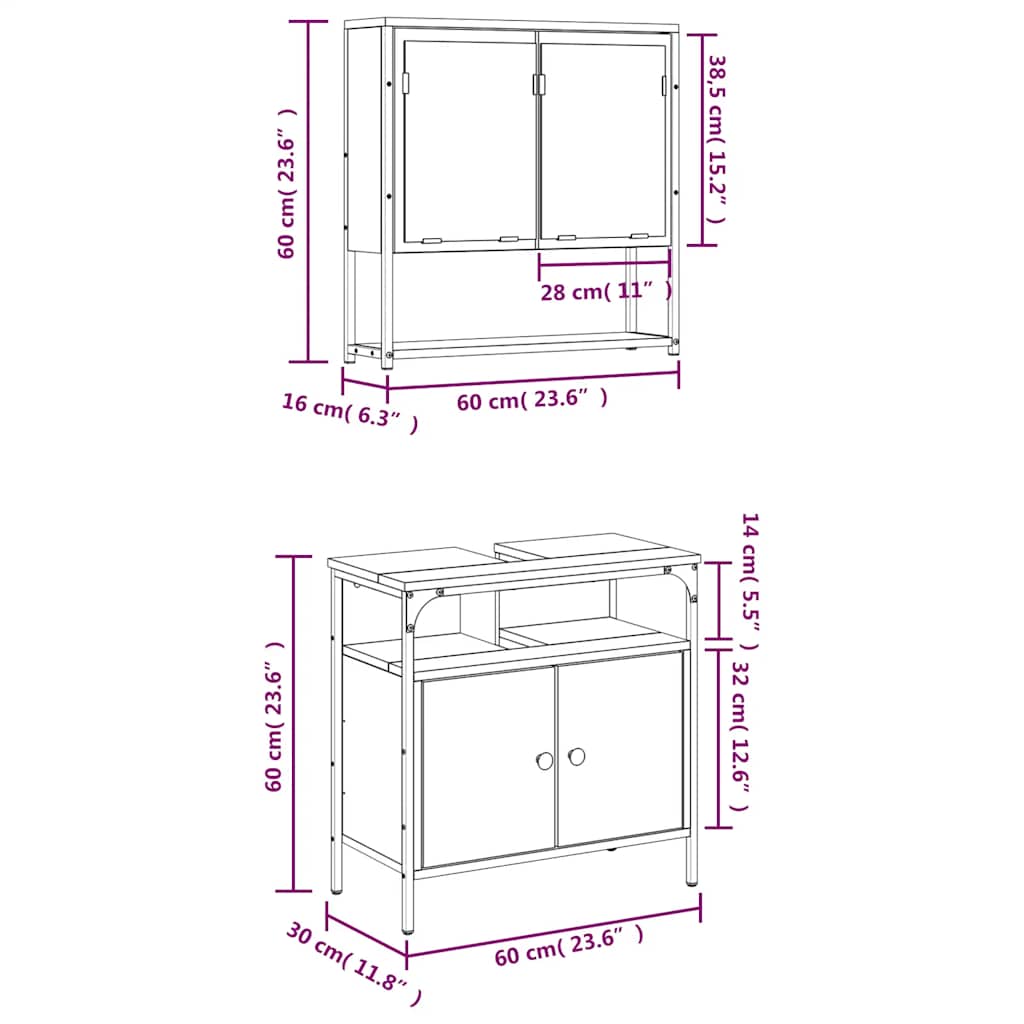 vidaXL Ensemble de meubles de salle de bain 2 pcs Gris Aggloméré Sonoma