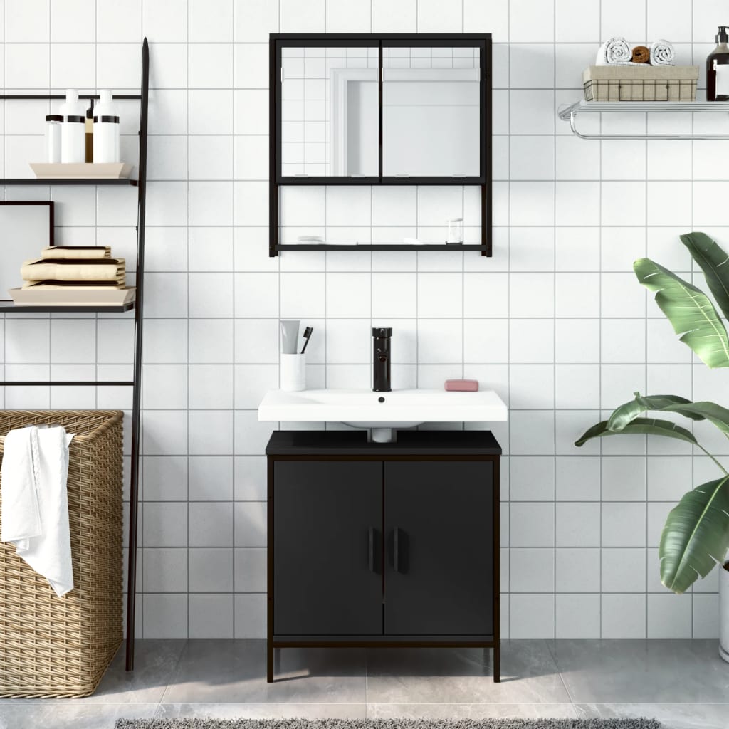 vidaXL Ensemble de meubles de salle de bain 2 pièces Noir Bois d'ingénierie