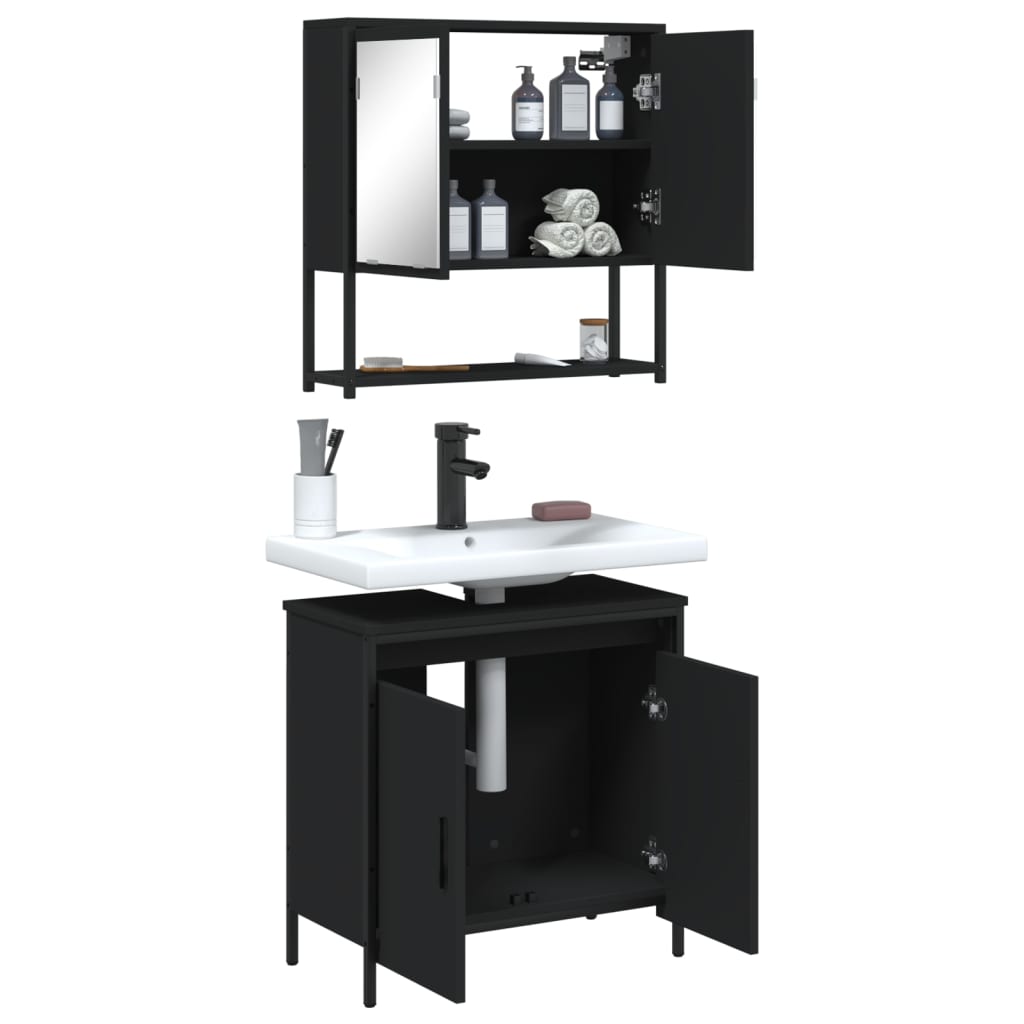 vidaXL Ensemble de meubles de salle de bain 2 pièces Noir Bois d'ingénierie