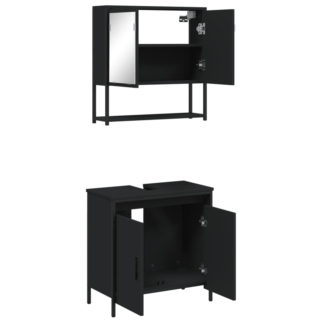 vidaXL Ensemble de meubles de salle de bain 2 pièces Noir Bois d'ingénierie