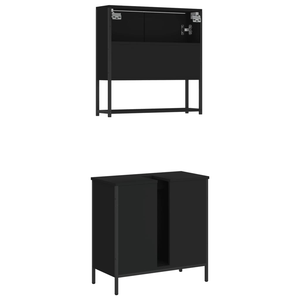 vidaXL Ensemble de meubles de salle de bain 2 pièces Noir Bois d'ingénierie