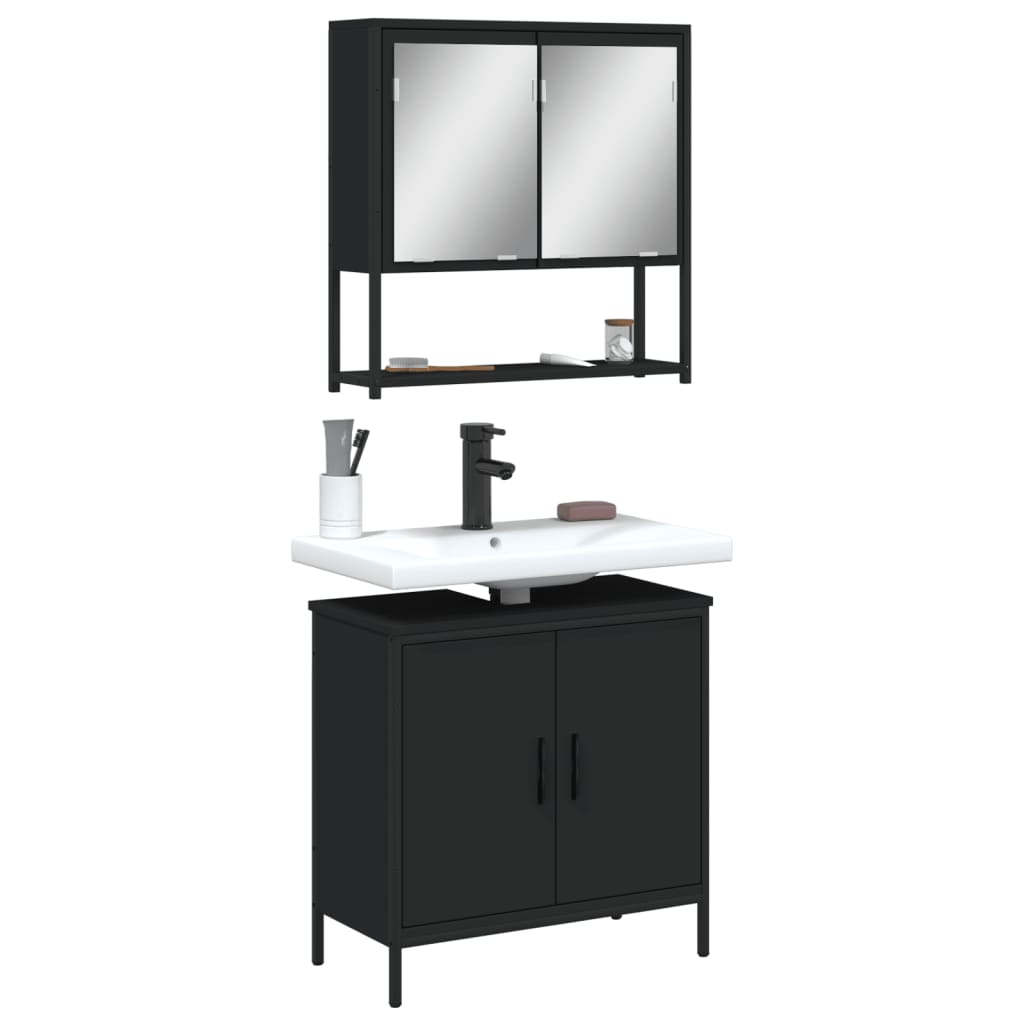 vidaXL Ensemble de meubles de salle de bain 2 pièces Noir Bois d'ingénierie