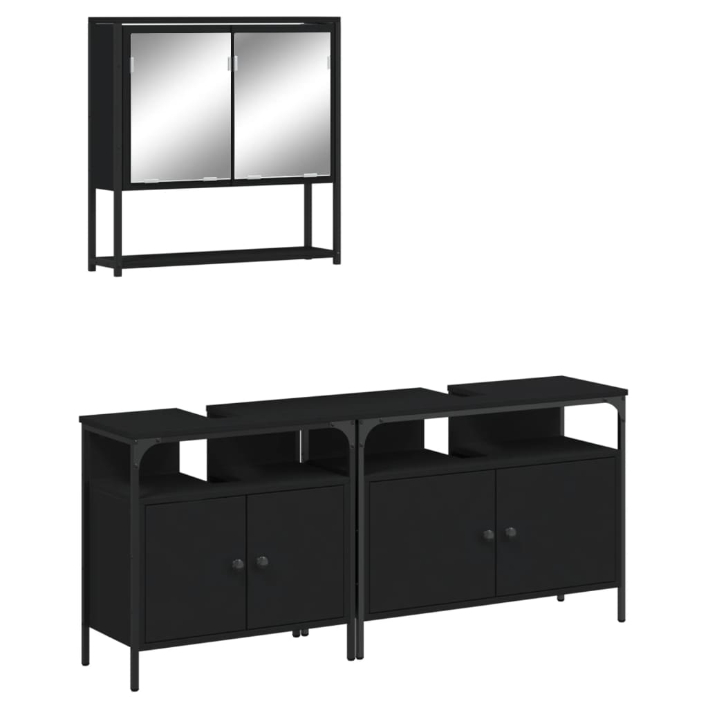 vidaXL Ensemble de meubles de salle de bain 3 pcs Noir Bois d'ingénierie