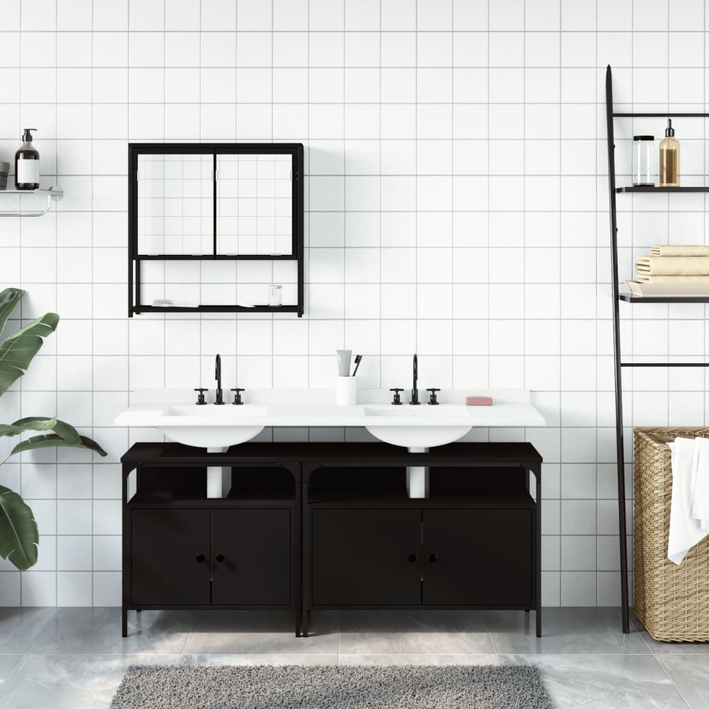 vidaXL Ensemble de meubles de salle de bain 3 pcs Noir Bois d'ingénierie