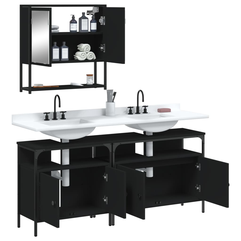 vidaXL Ensemble de meubles de salle de bain 3 pcs Noir Bois d'ingénierie