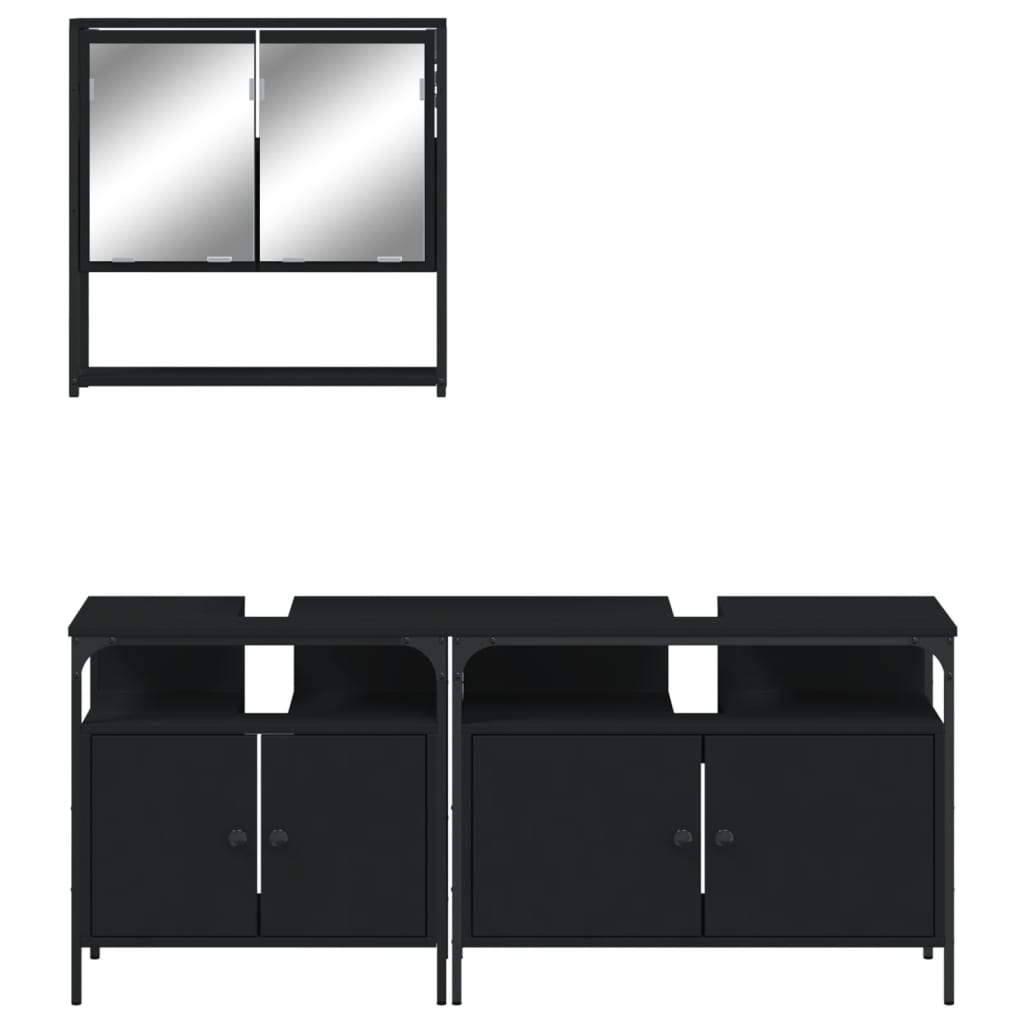 vidaXL Ensemble de meubles de salle de bain 3 pcs Noir Bois d'ingénierie
