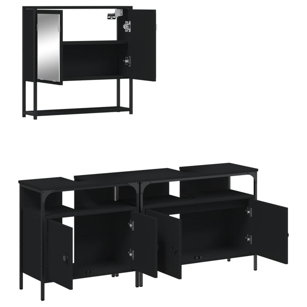 vidaXL Ensemble de meubles de salle de bain 3 pcs Noir Bois d'ingénierie