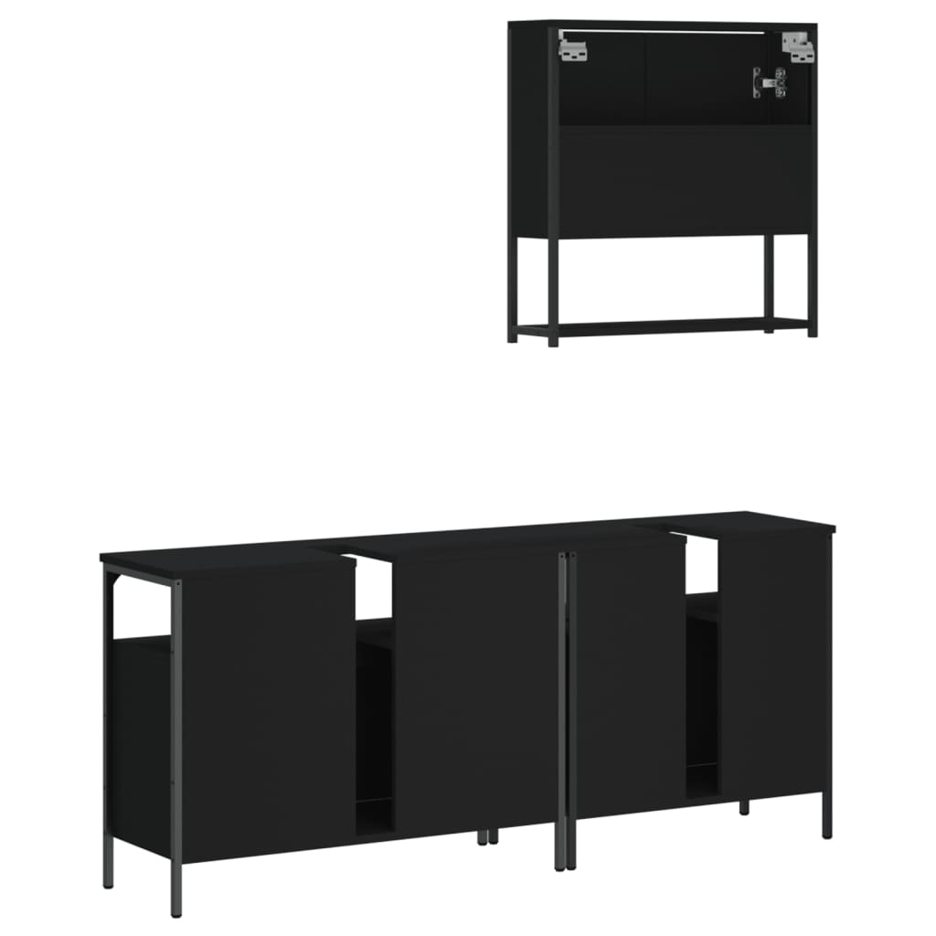 vidaXL Ensemble de meubles de salle de bain 3 pcs Noir Bois d'ingénierie