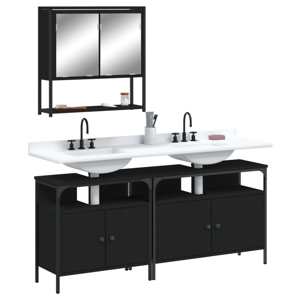vidaXL Ensemble de meubles de salle de bain 3 pcs Noir Bois d'ingénierie