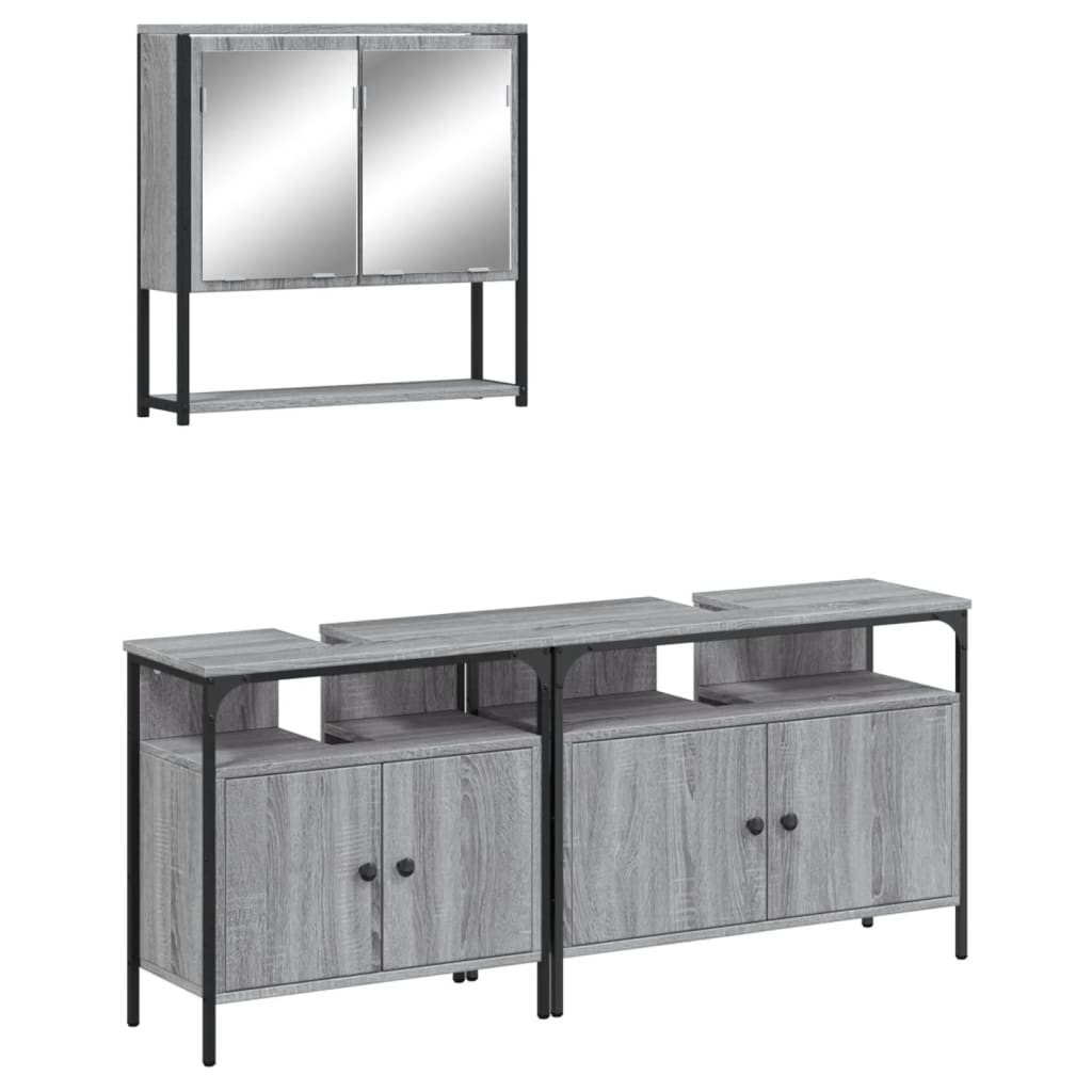 vidaXL Ensemble de meubles de salle de bain 3 pcs Gris Aggloméré Sonoma