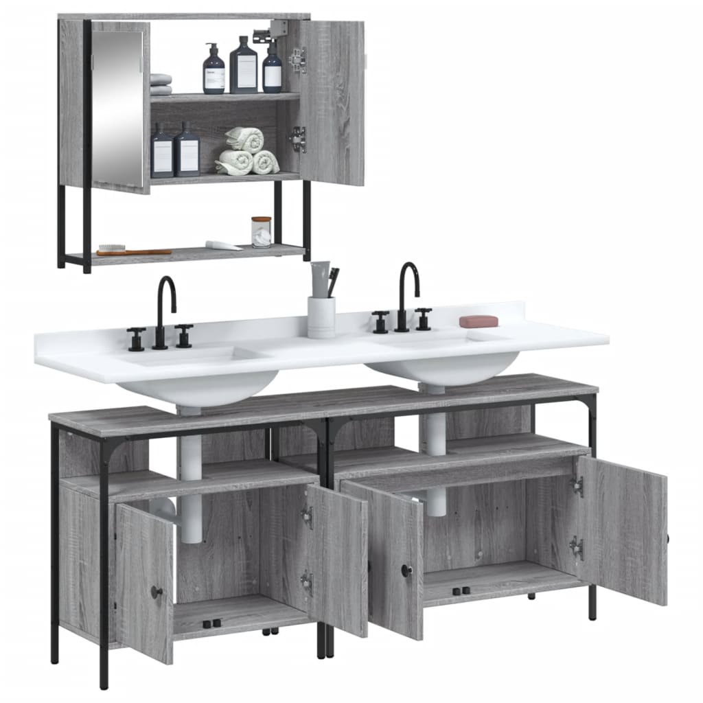 vidaXL Ensemble de meubles de salle de bain 3 pcs Gris Aggloméré Sonoma