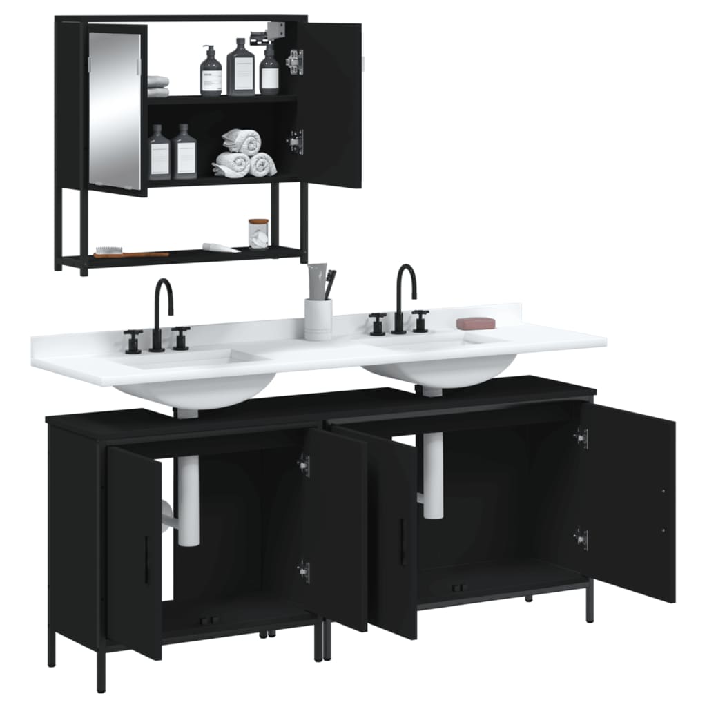 vidaXL Ensemble de meubles de salle de bain 3 pcs Noir Bois d'ingénierie