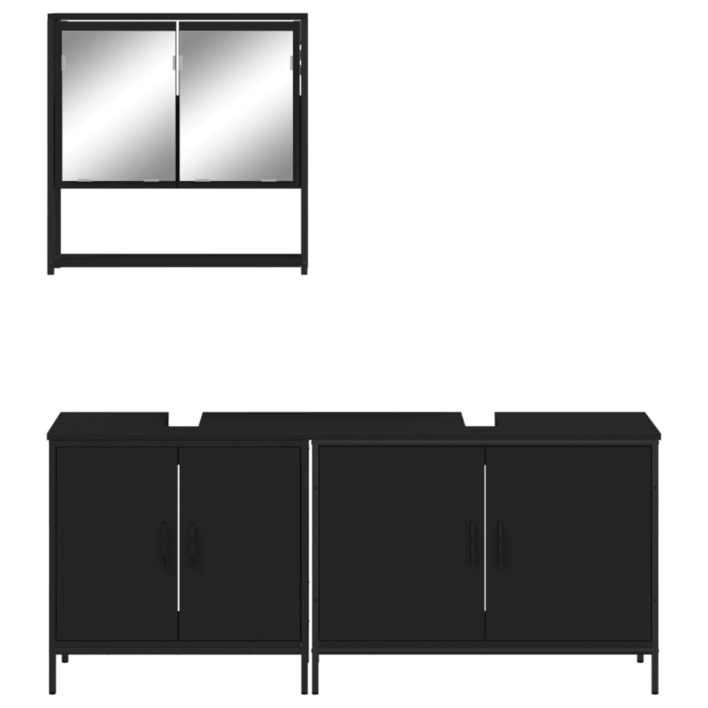 vidaXL Ensemble de meubles de salle de bain 3 pcs Noir Bois d'ingénierie