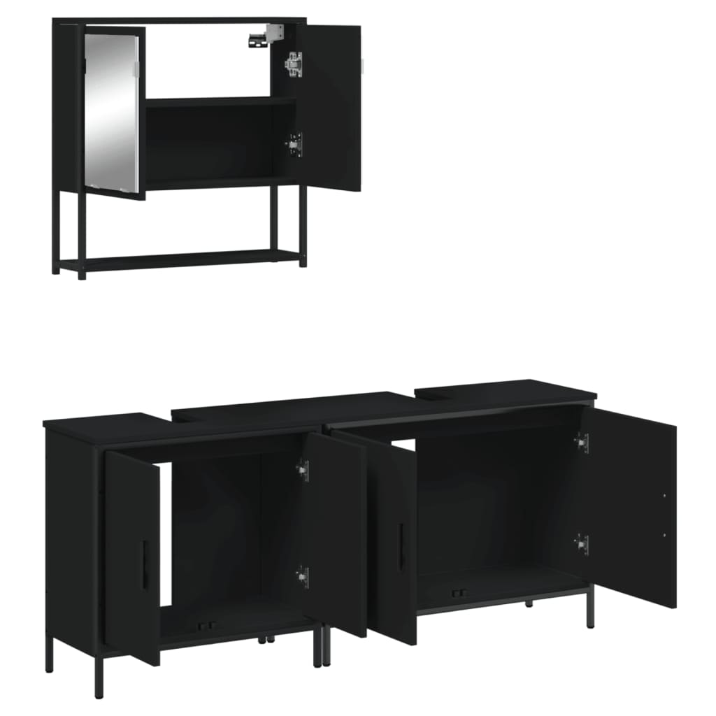 vidaXL Ensemble de meubles de salle de bain 3 pcs Noir Bois d'ingénierie