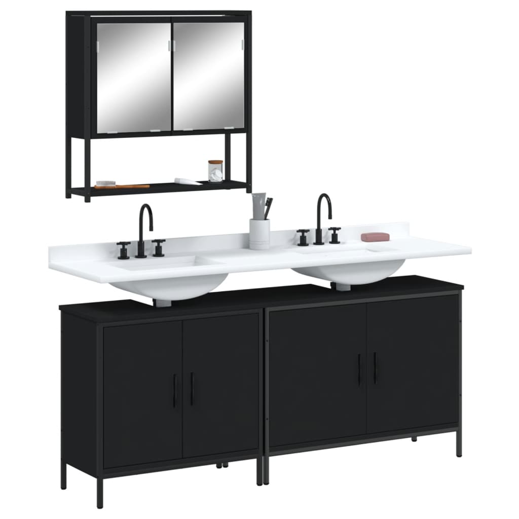 vidaXL Ensemble de meubles de salle de bain 3 pcs Noir Bois d'ingénierie