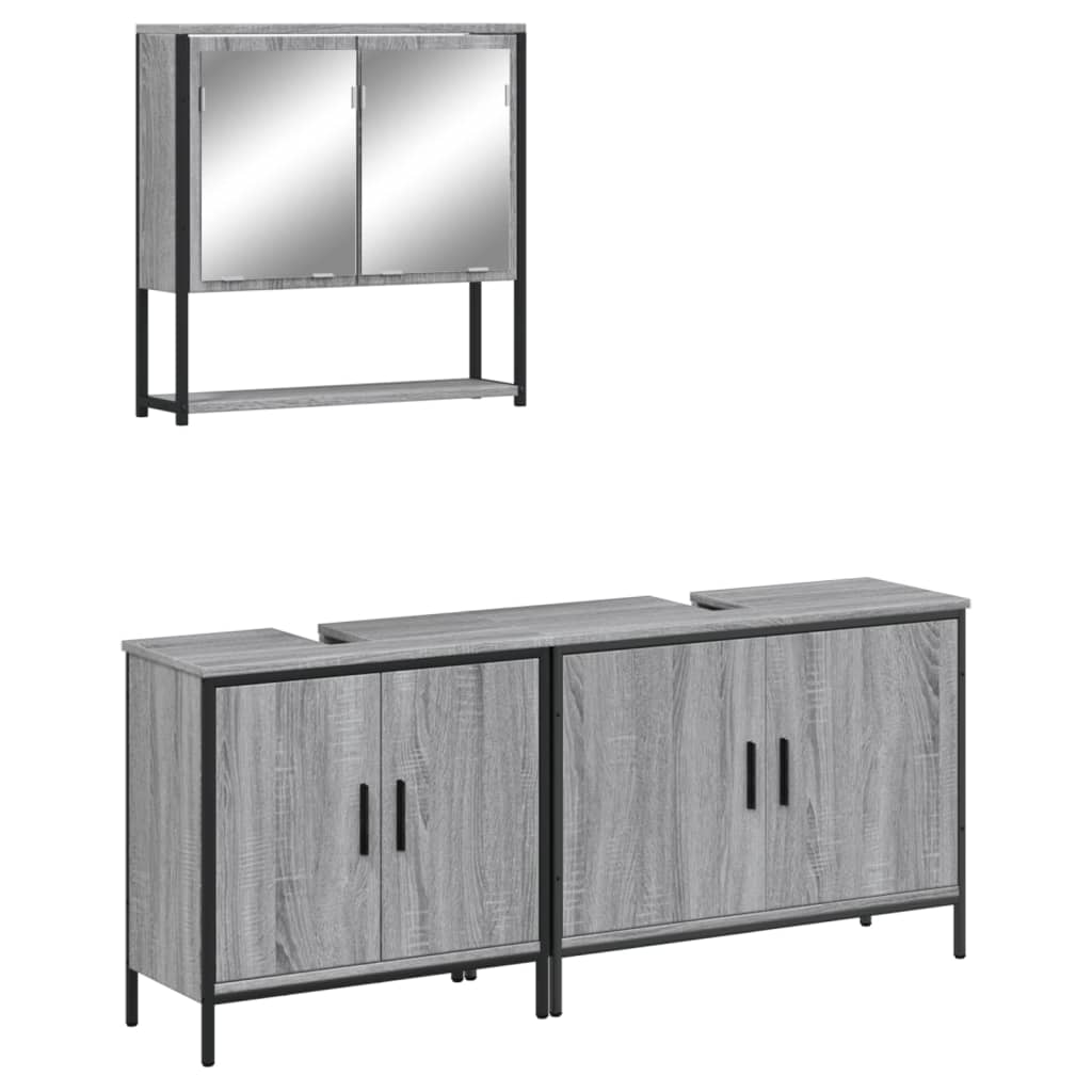 vidaXL Ensemble de meubles de salle de bain 3 pcs Gris Aggloméré Sonoma