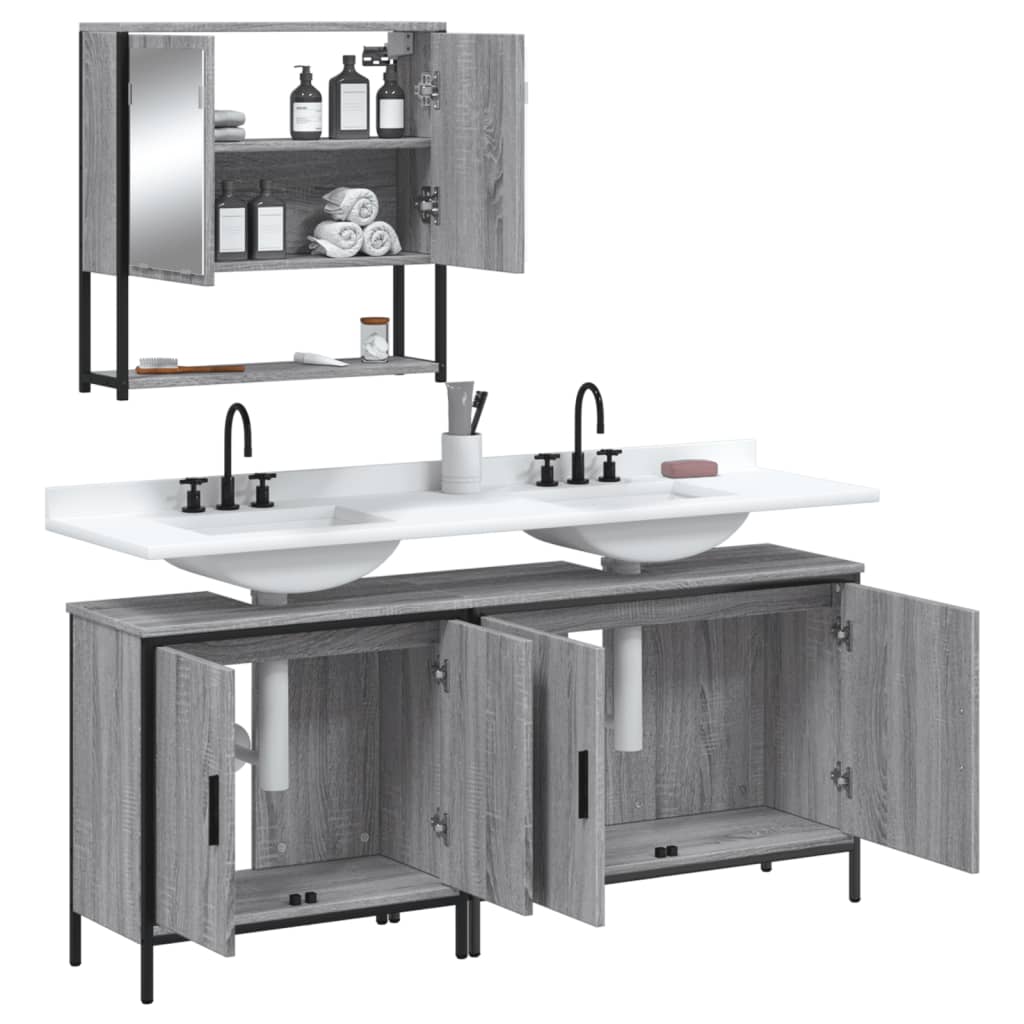 vidaXL Ensemble de meubles de salle de bain 3 pcs Gris Aggloméré Sonoma