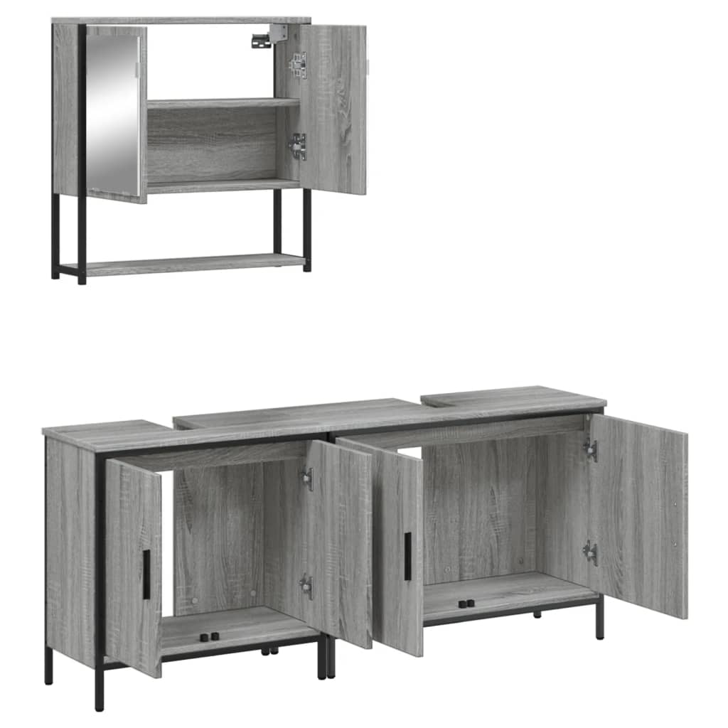 vidaXL Ensemble de meubles de salle de bain 3 pcs Gris Aggloméré Sonoma