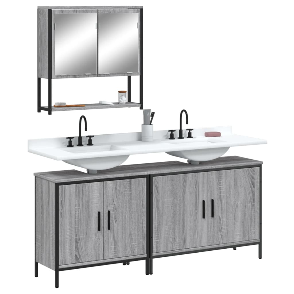 vidaXL Ensemble de meubles de salle de bain 3 pcs Gris Aggloméré Sonoma