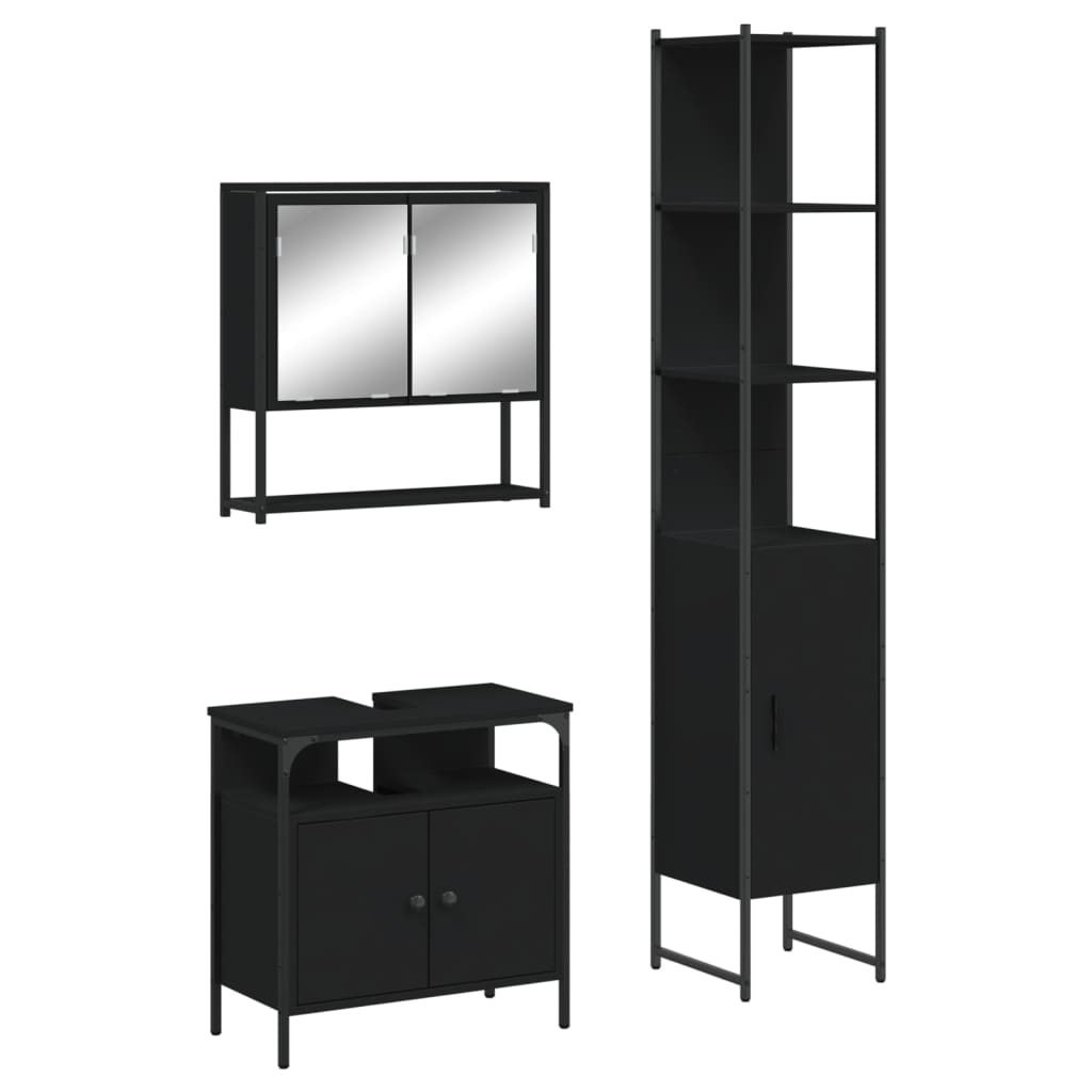 vidaXL Ensemble de meubles de salle de bain 3 pcs Noir Bois d'ingénierie