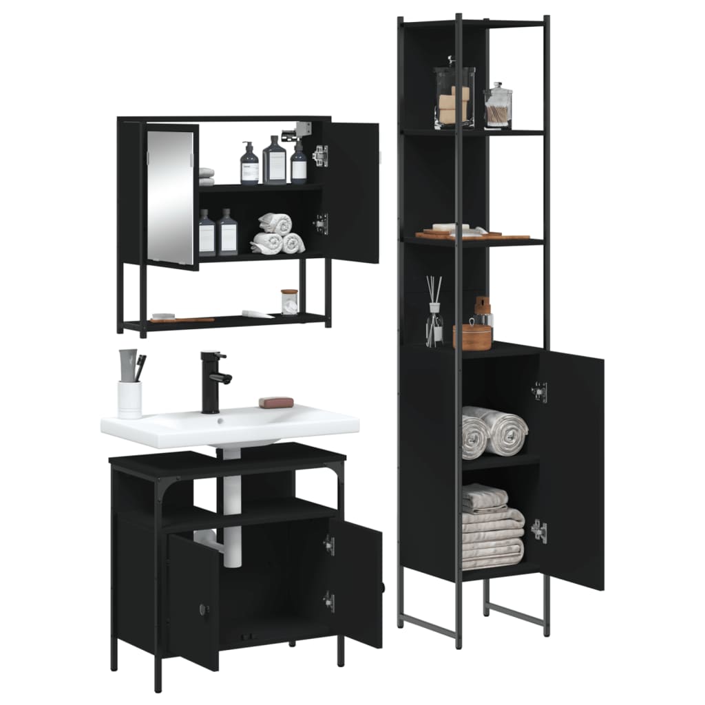 vidaXL Ensemble de meubles de salle de bain 3 pcs Noir Bois d'ingénierie
