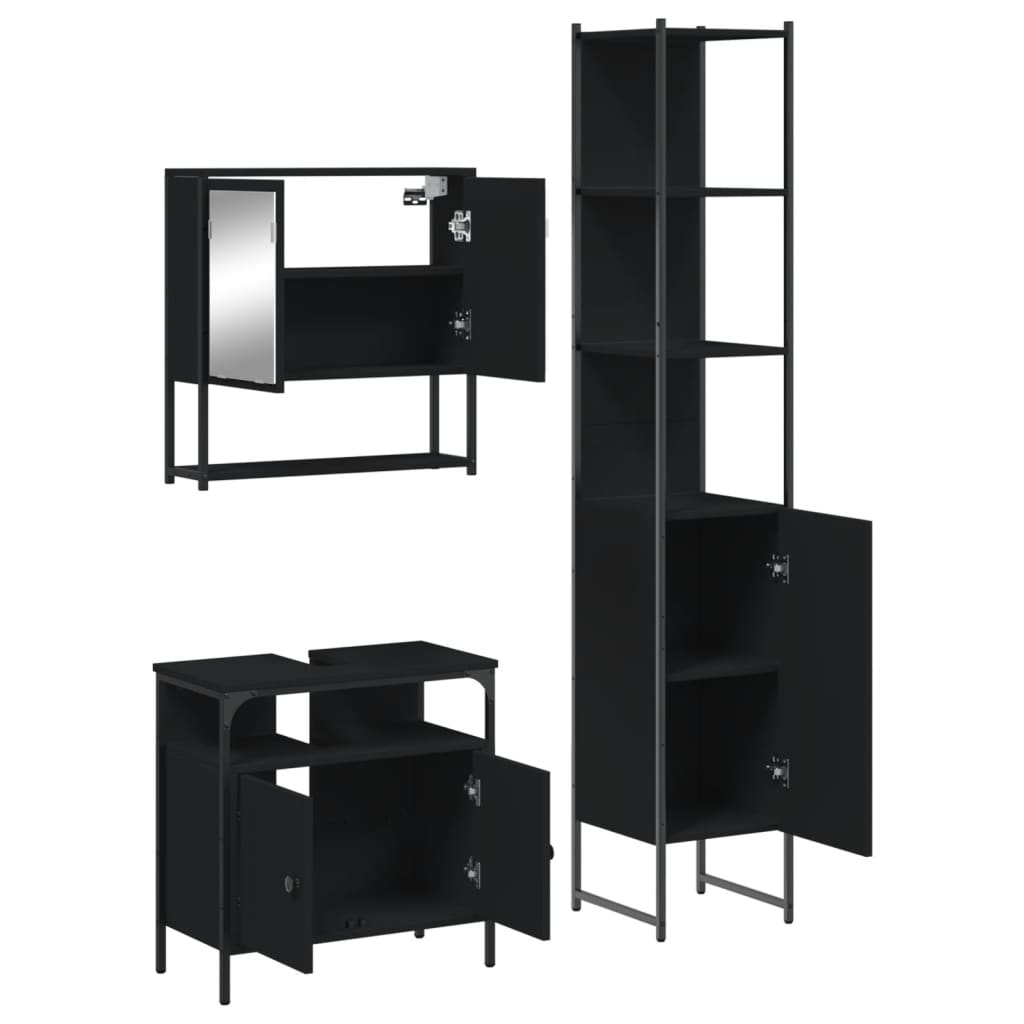 vidaXL Ensemble de meubles de salle de bain 3 pcs Noir Bois d'ingénierie