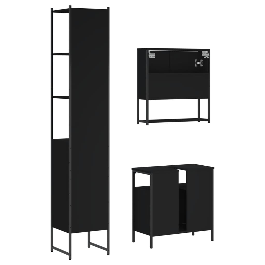 vidaXL Ensemble de meubles de salle de bain 3 pcs Noir Bois d'ingénierie