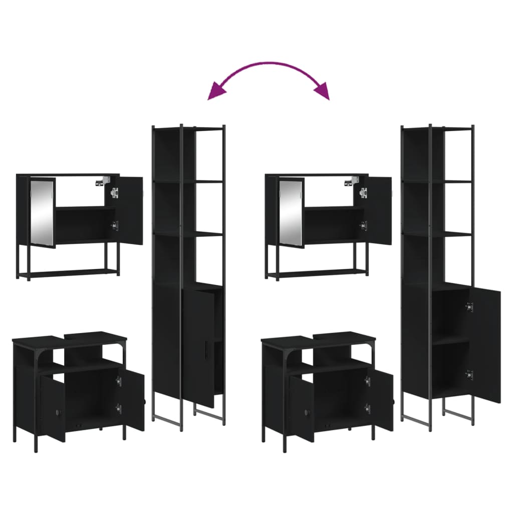 vidaXL Ensemble de meubles de salle de bain 3 pcs Noir Bois d'ingénierie