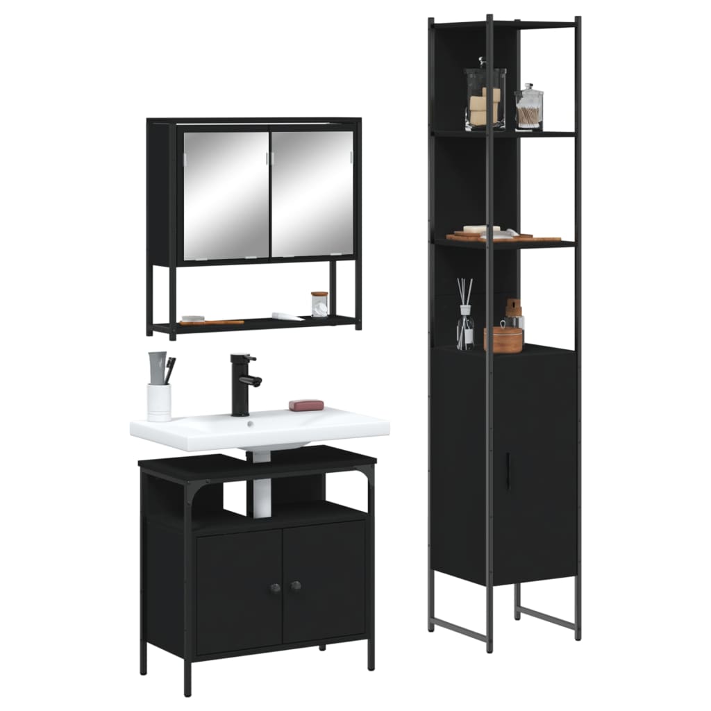vidaXL Ensemble de meubles de salle de bain 3 pcs Noir Bois d'ingénierie