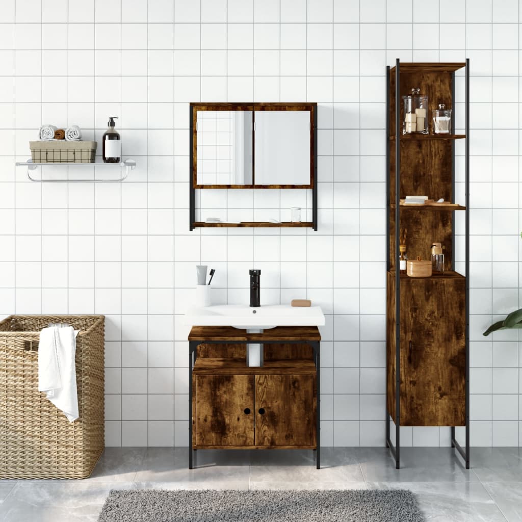 vidaXL Ensemble de meubles de salle de bain 3 pièces Chêne fumé Bois d'ingénierie