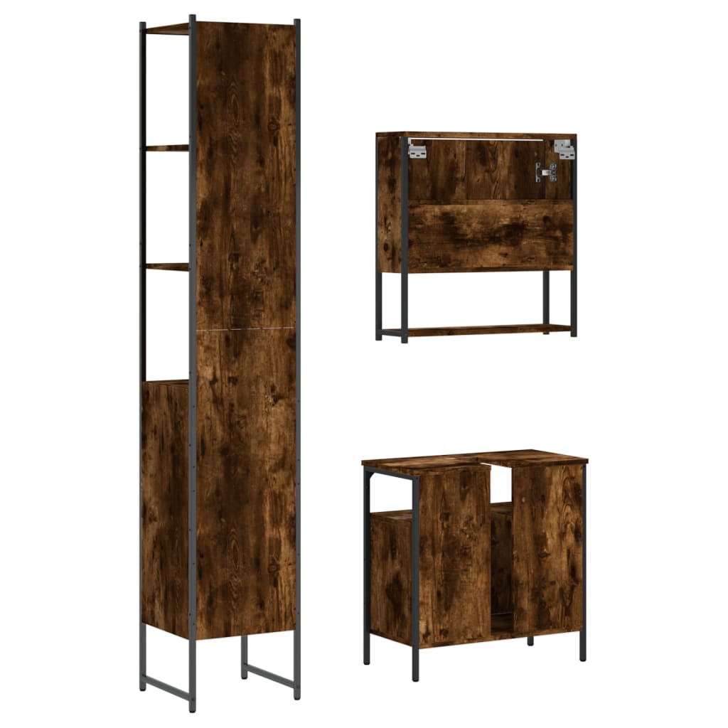 vidaXL Ensemble de meubles de salle de bain 3 pièces Chêne fumé Bois d'ingénierie