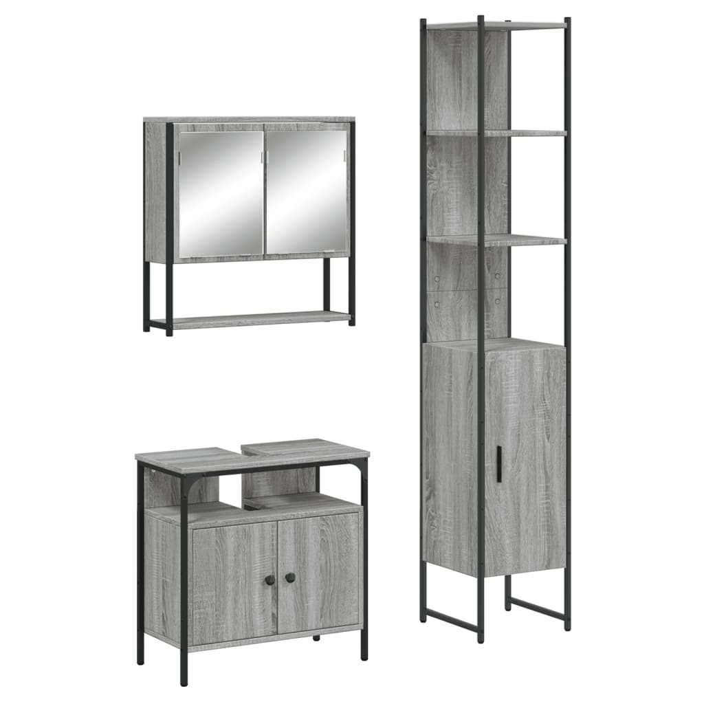 vidaXL Ensemble de meubles de salle de bain 3 pcs Gris Aggloméré Sonoma