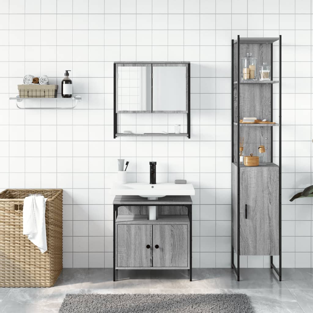 vidaXL Ensemble de meubles de salle de bain 3 pcs Gris Aggloméré Sonoma