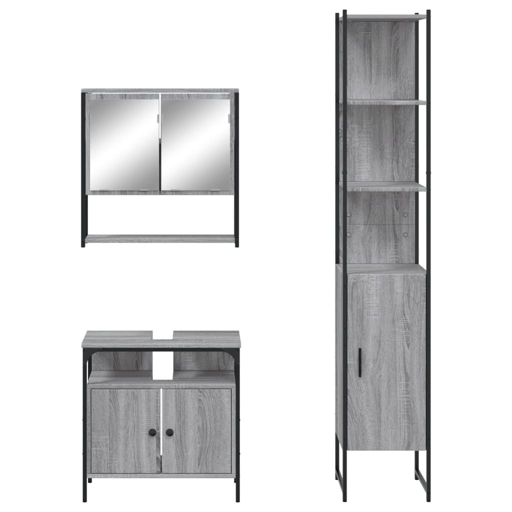 vidaXL Ensemble de meubles de salle de bain 3 pcs Gris Aggloméré Sonoma