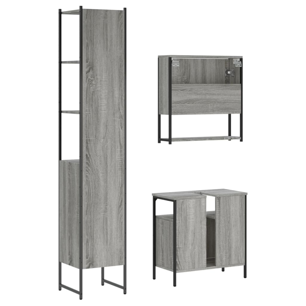 vidaXL Ensemble de meubles de salle de bain 3 pcs Gris Aggloméré Sonoma