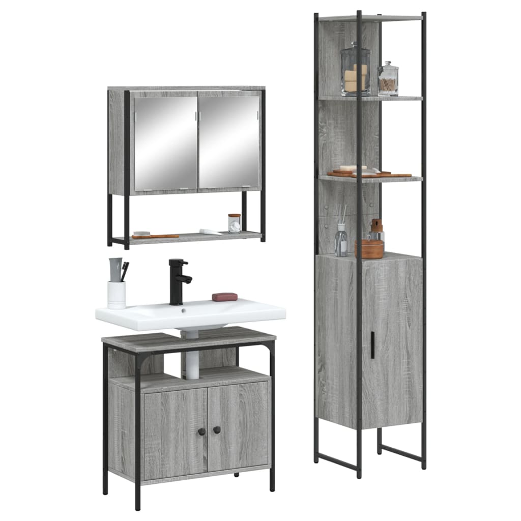 vidaXL Ensemble de meubles de salle de bain 3 pcs Gris Aggloméré Sonoma