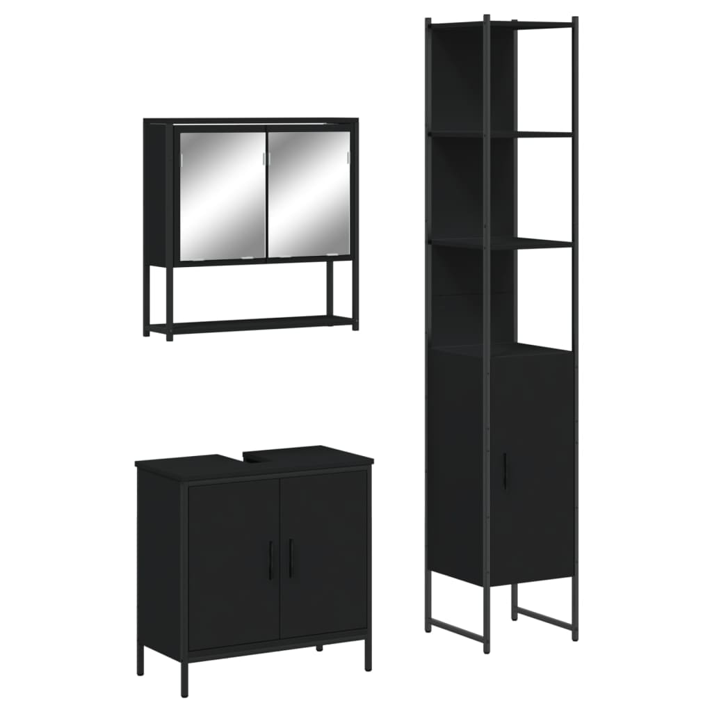 vidaXL Ensemble de meubles de salle de bain 3 pcs Noir Bois d'ingénierie