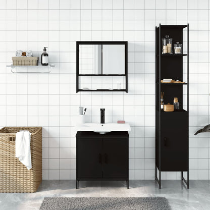 vidaXL Ensemble de meubles de salle de bain 3 pcs Noir Bois d'ingénierie