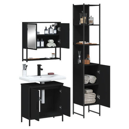 vidaXL Ensemble de meubles de salle de bain 3 pcs Noir Bois d'ingénierie