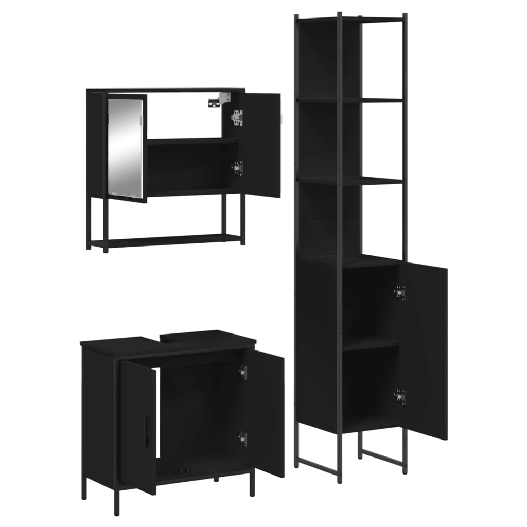 vidaXL Ensemble de meubles de salle de bain 3 pcs Noir Bois d'ingénierie