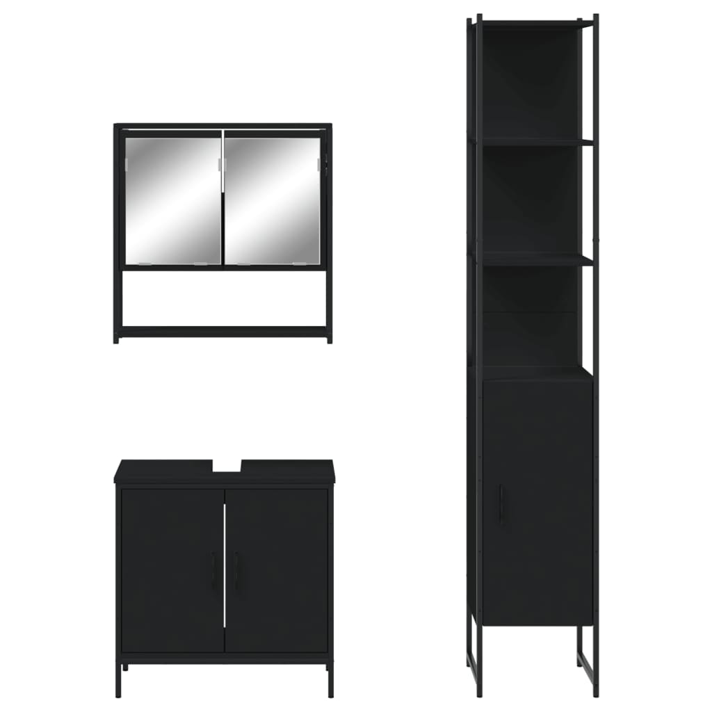 vidaXL Ensemble de meubles de salle de bain 3 pcs Noir Bois d'ingénierie