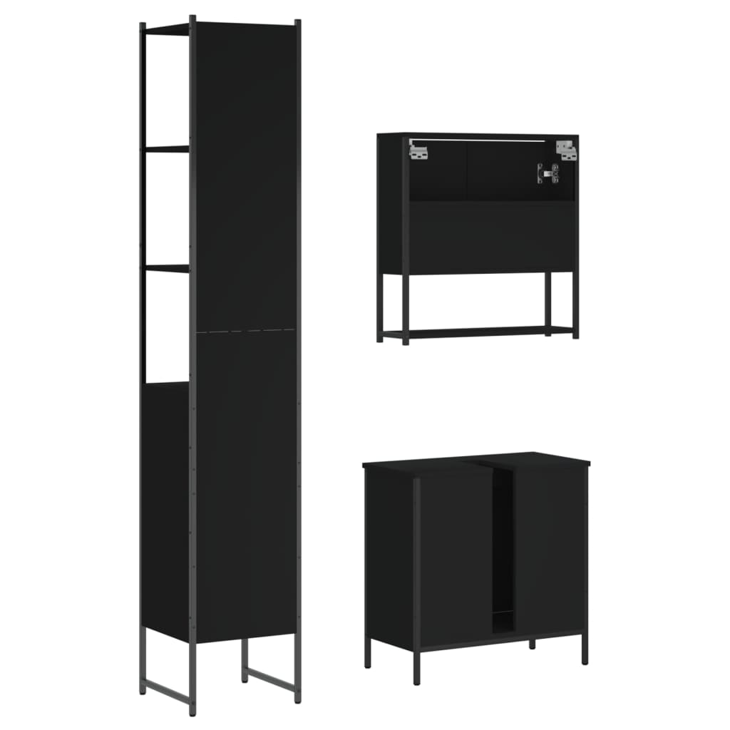 vidaXL Ensemble de meubles de salle de bain 3 pcs Noir Bois d'ingénierie